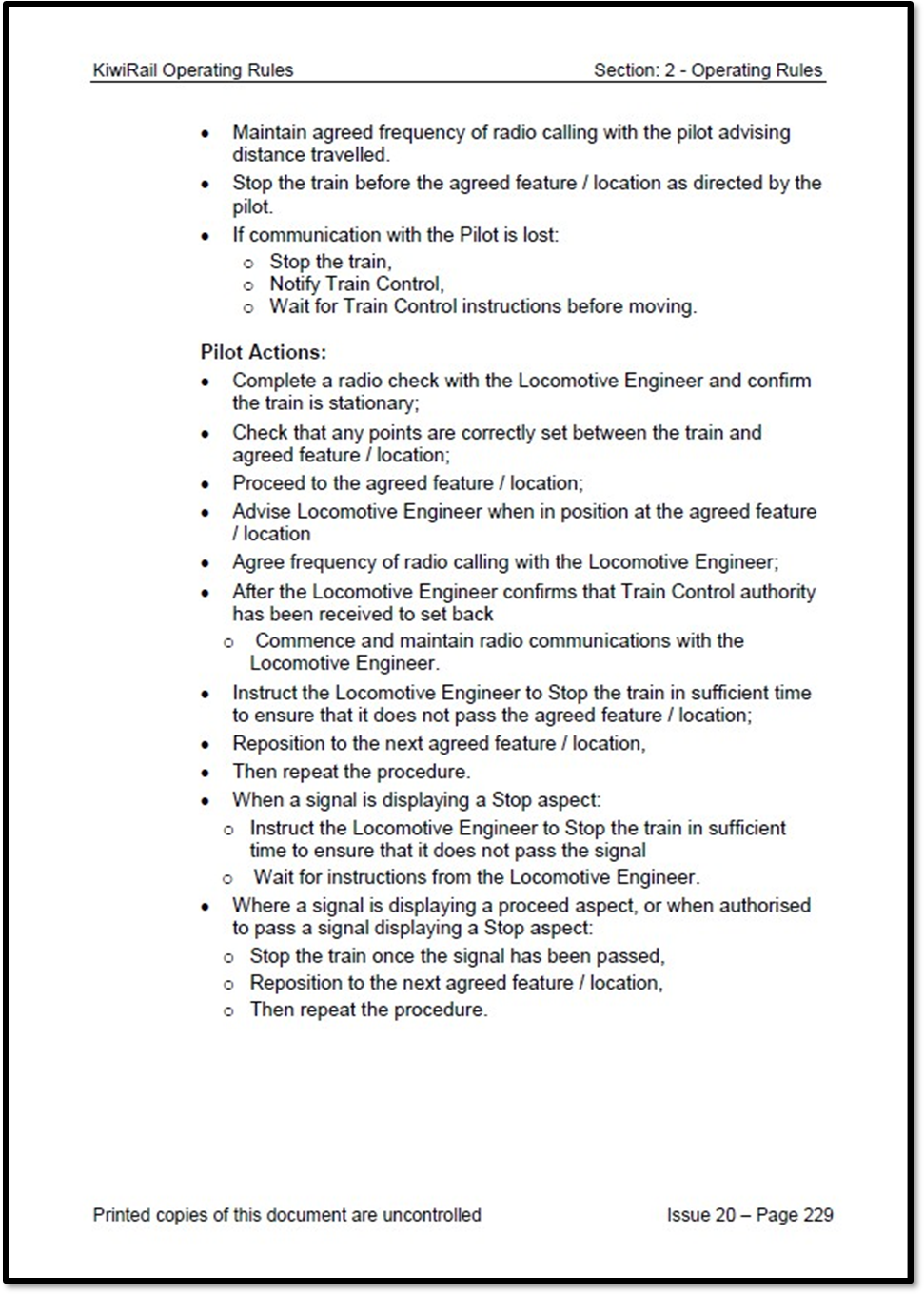 Operating Rule 124(d) – Pilot walks or travels by road vehicle