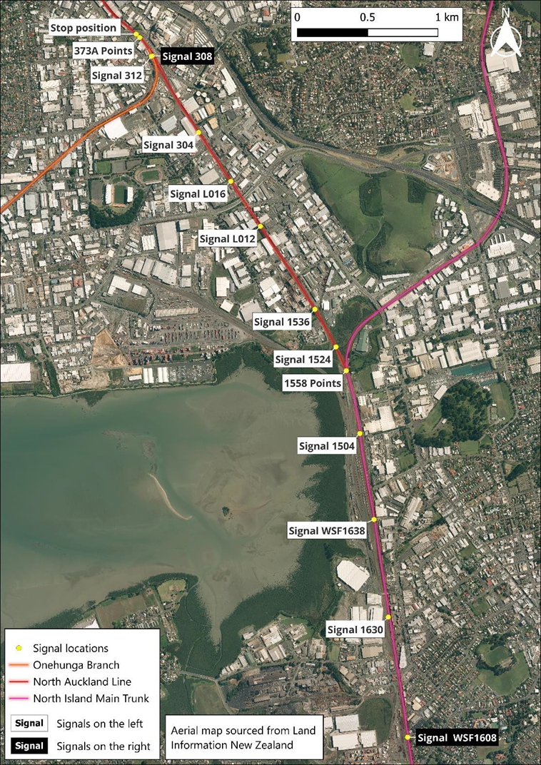Map of signal positions and junctions Westfield to Penrose