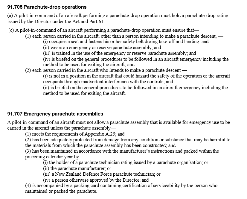 Selected Civil Aviation Rules pertaining to parachute operations