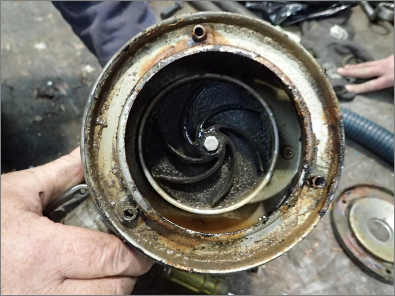 Shore-based examination of the recovered electric bilge pump from the fish hold