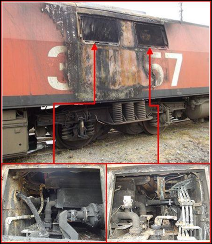 Fire damage to the exterior and interior of the transformer compartment