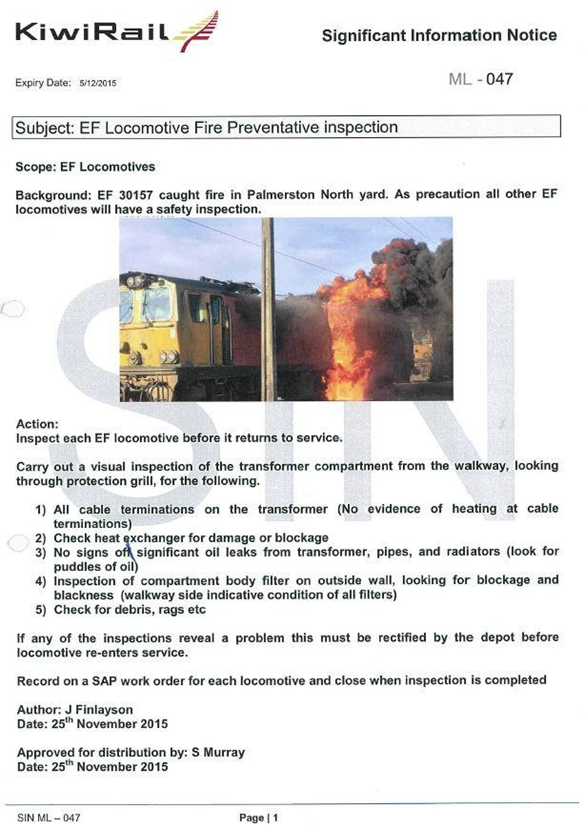 Significant Information Notice ML - 047 (see Appendix 4)