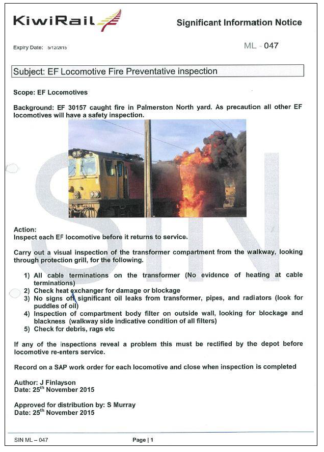 KiwiRail Significant Information Notice