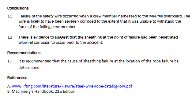 Report on status of failed wire