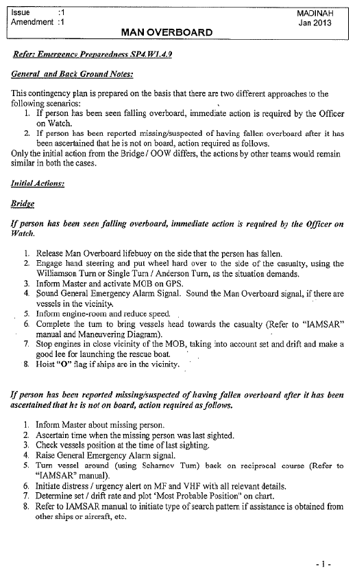 Madinah, man-overboard procedure