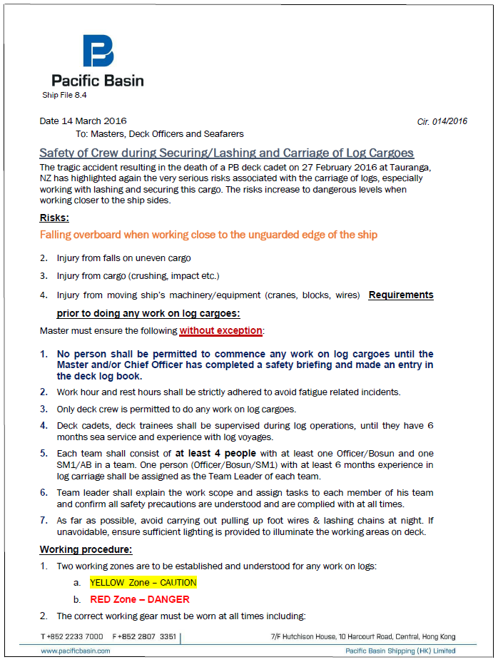 Pacific Basin’s risk assessment circular