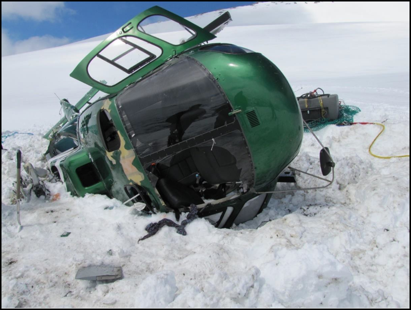 The helicopter after the accident (with de-fuelling kit alongside)