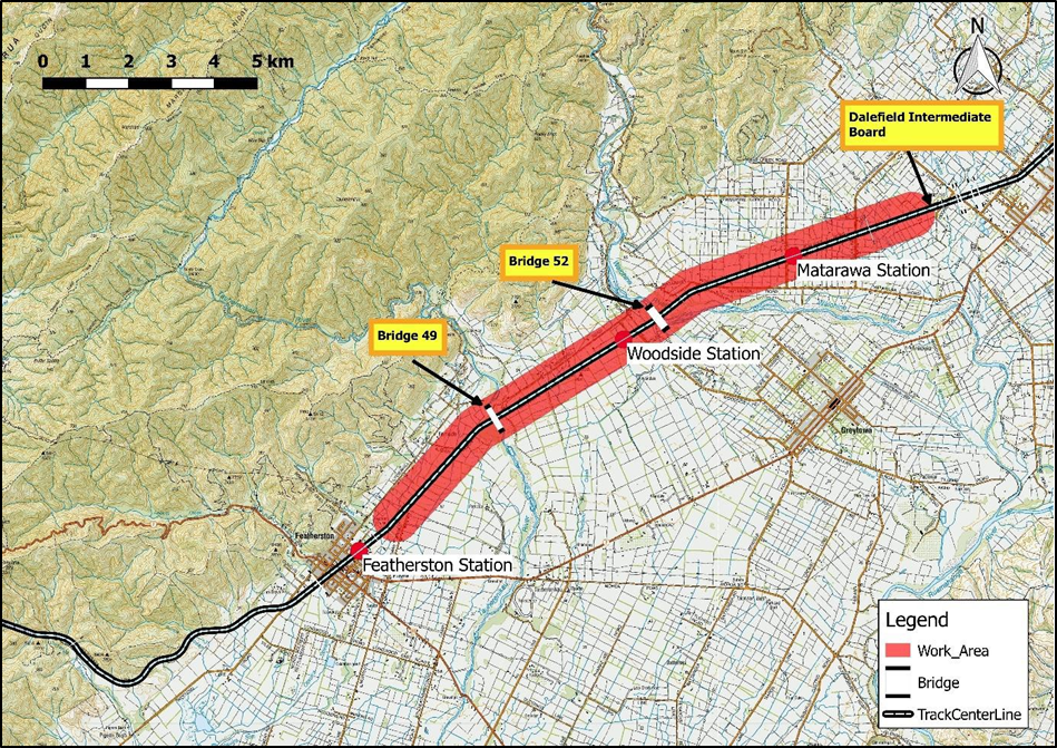Map showing the protected work area