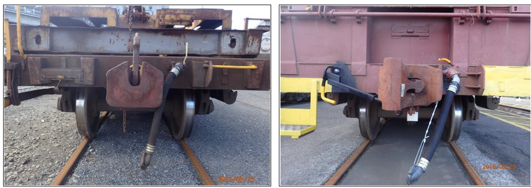 Old standard wagon coupler (left) and new automatic coupler (right)