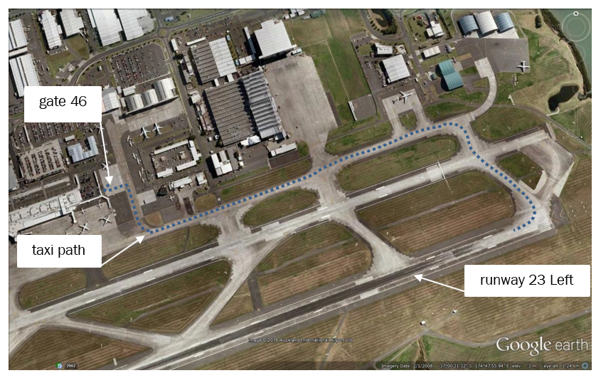 Taxi path to the runway