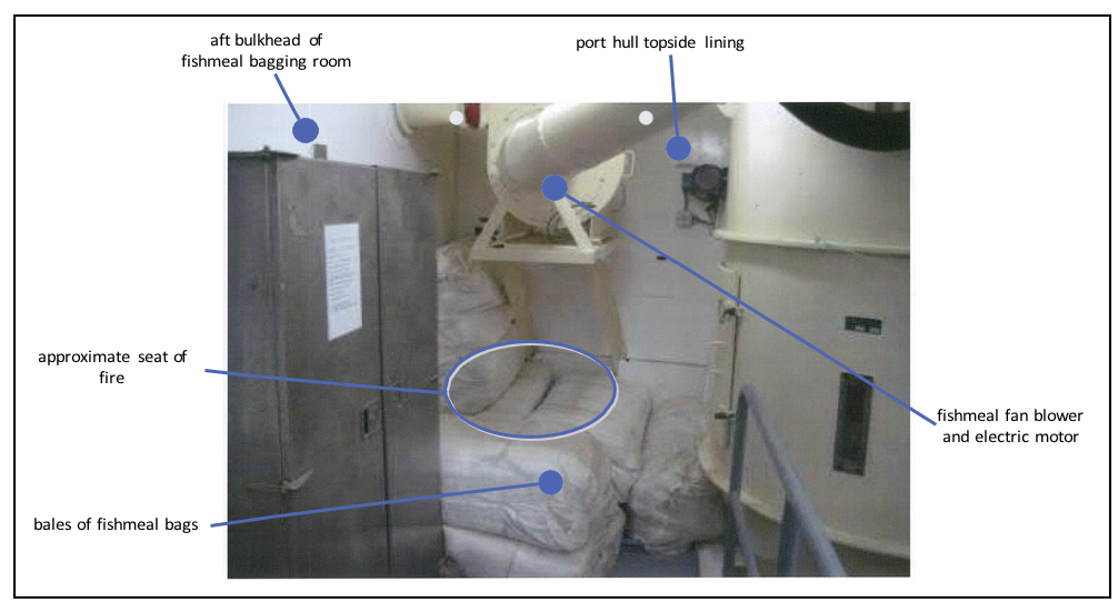 Fishmeal bagging room of the Amaltal Columbia’s sister vessel