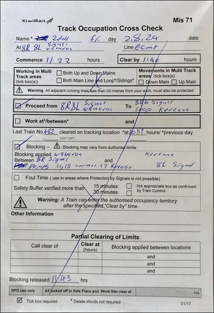 Mis 71 Track Occupation form
