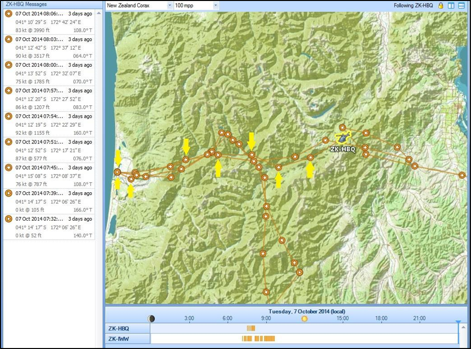 K-HBQ TracPlusTM position reports (the others are from ZK-IWW, the second helicopter flying on the day).