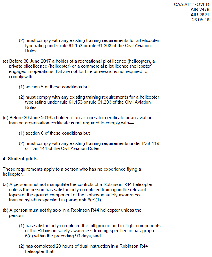 R44 flight manual limitations amendment (CAA)