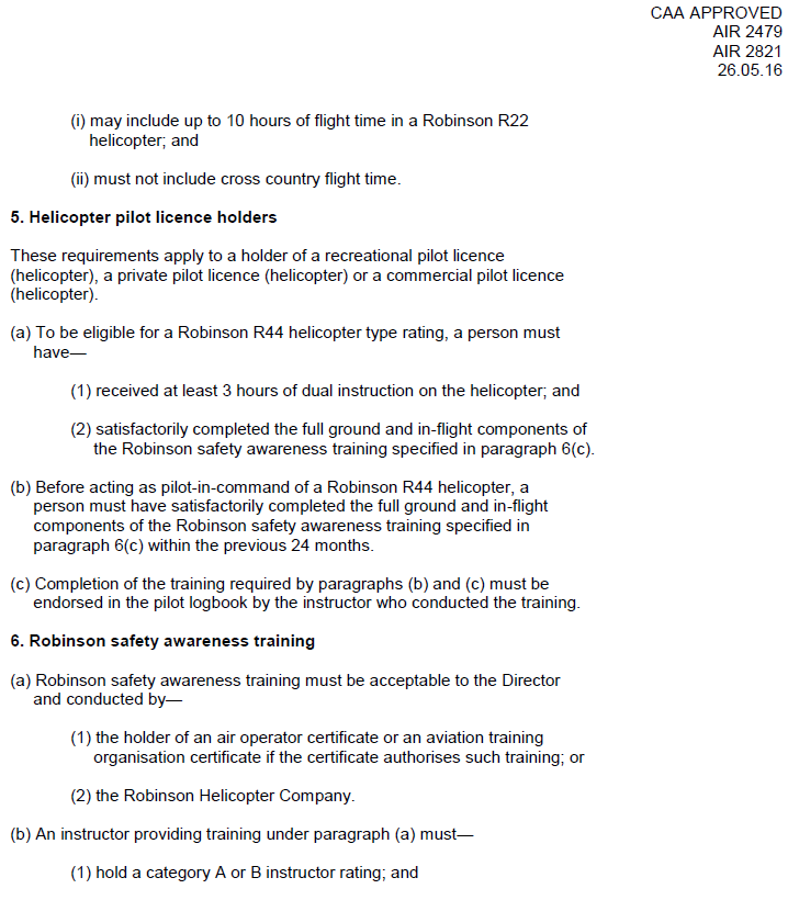 R44 flight manual limitations amendment (CAA)