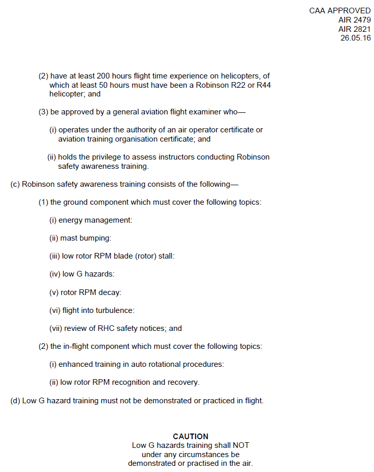 R44 flight manual limitations amendment (CAA)