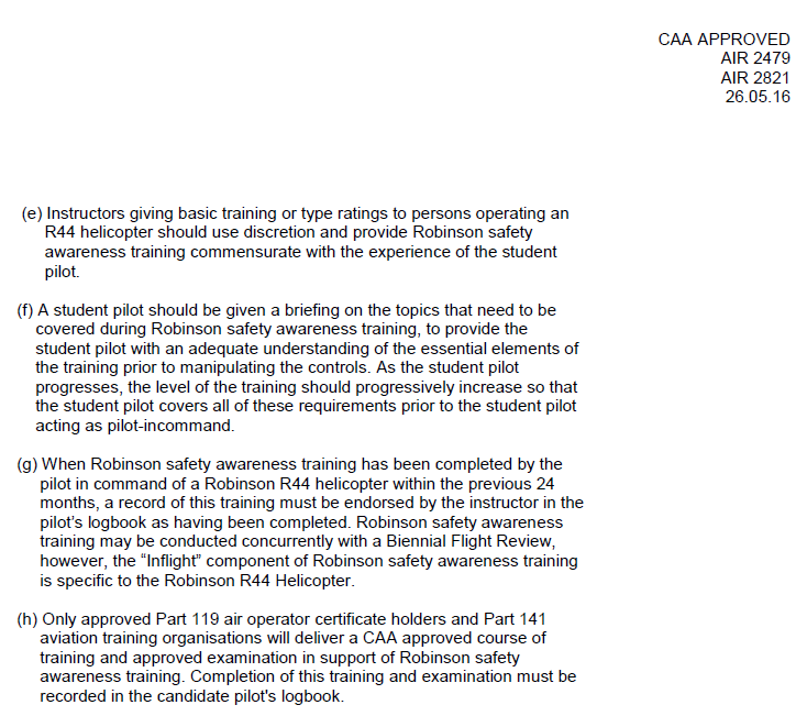 R44 flight manual limitations amendment (CAA)