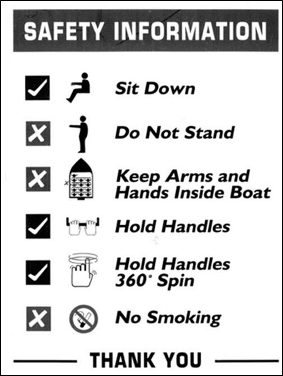 Maritime NZ safety card from August 2012 Advisory Circular