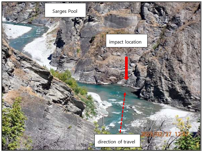 Accident location – looking downriver from near Blue Slip