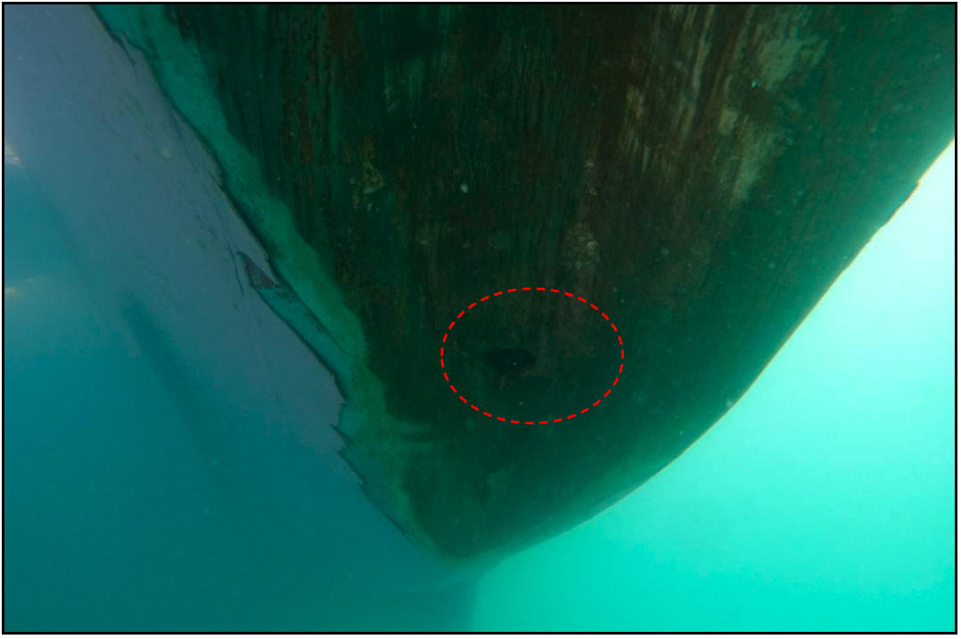 Bow of Chokyu Maru No.68 Showing hole