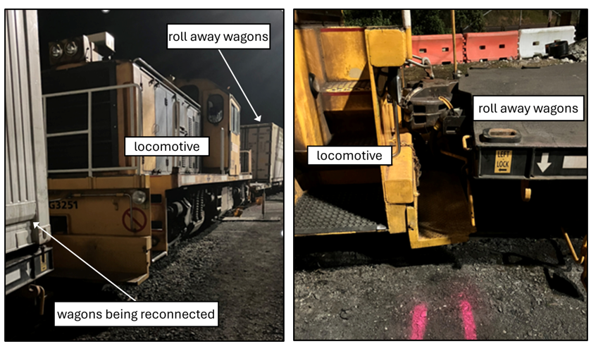 Position of locomotive and roll way wagons after collision