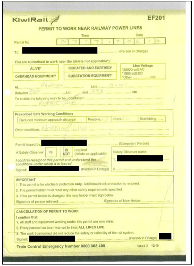Permit to Work Near Railway Power Lines