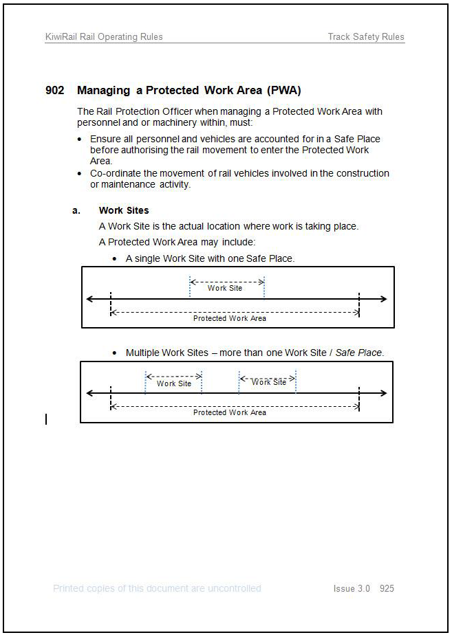 KiwiRail Track Safety Rule 902: Managing a Protected Work Area