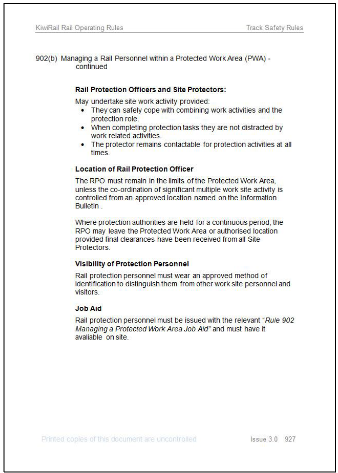 KiwiRail Track Safety Rule 902: Managing a Protected Work Area