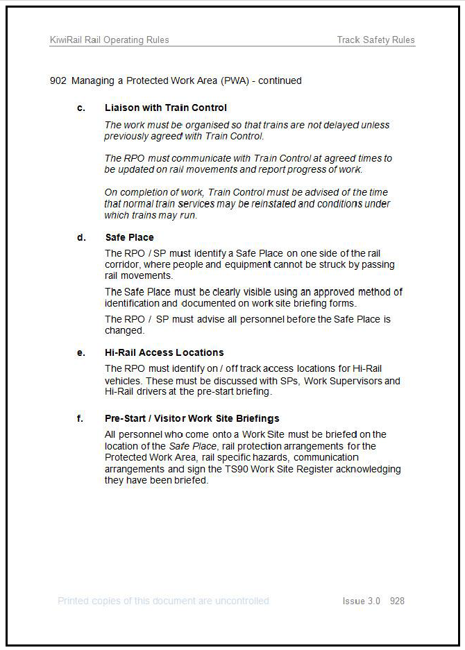 KiwiRail Track Safety Rule 902: Managing a Protected Work Area