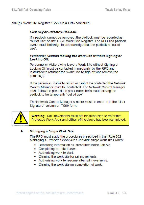 KiwiRail Track Safety Rule 902: Managing a Protected Work Area