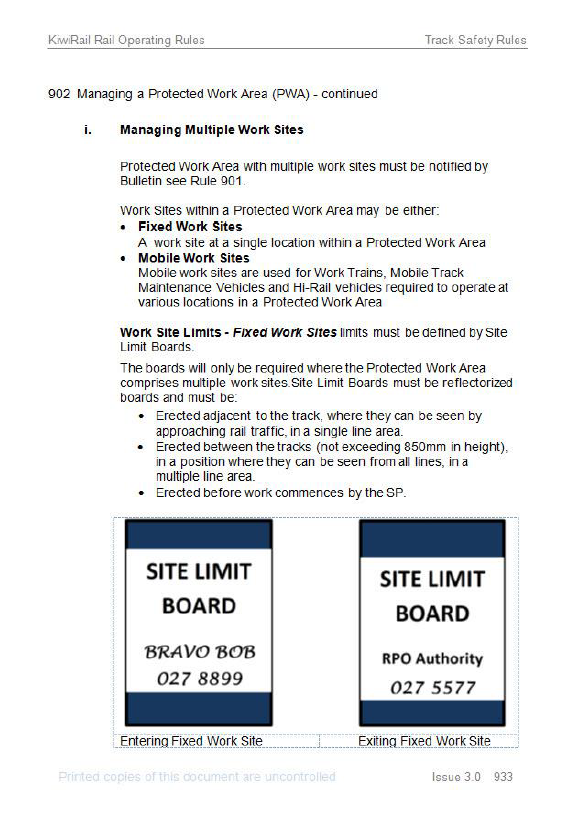 KiwiRail Track Safety Rule 902: Managing a Protected Work Area