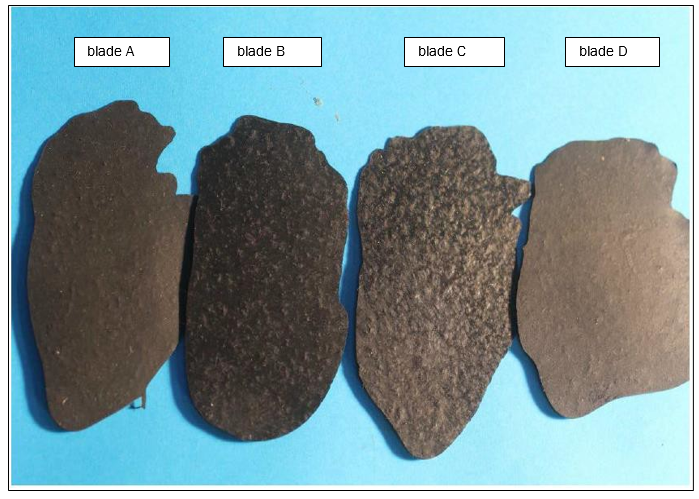 Surface replicas of the cavitation erosion on the blades of the starboard propeller