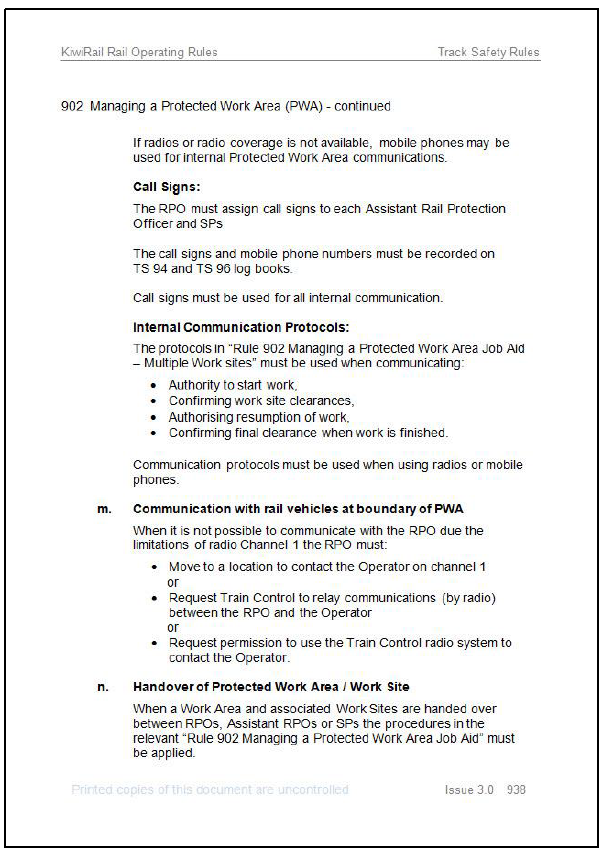 KiwiRail Track Safety Rule 902: Managing a Protected Work Area
