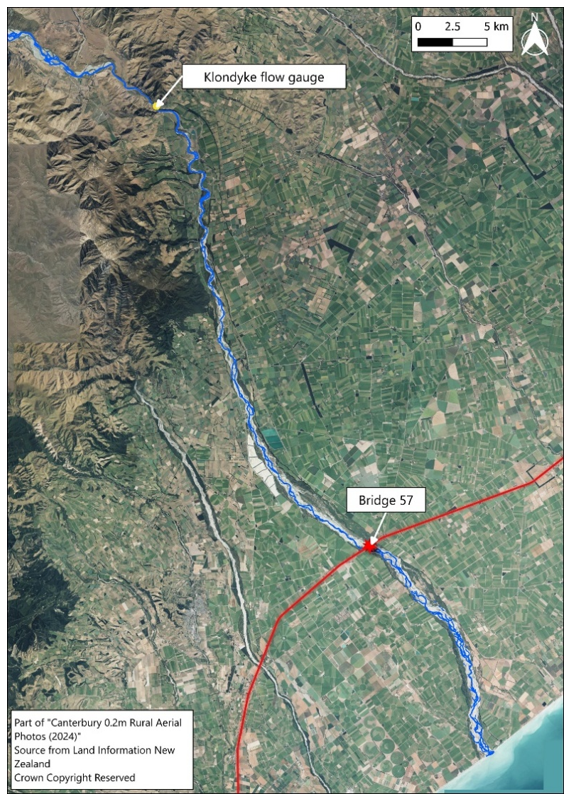Location of Rangitata river-flow gauge