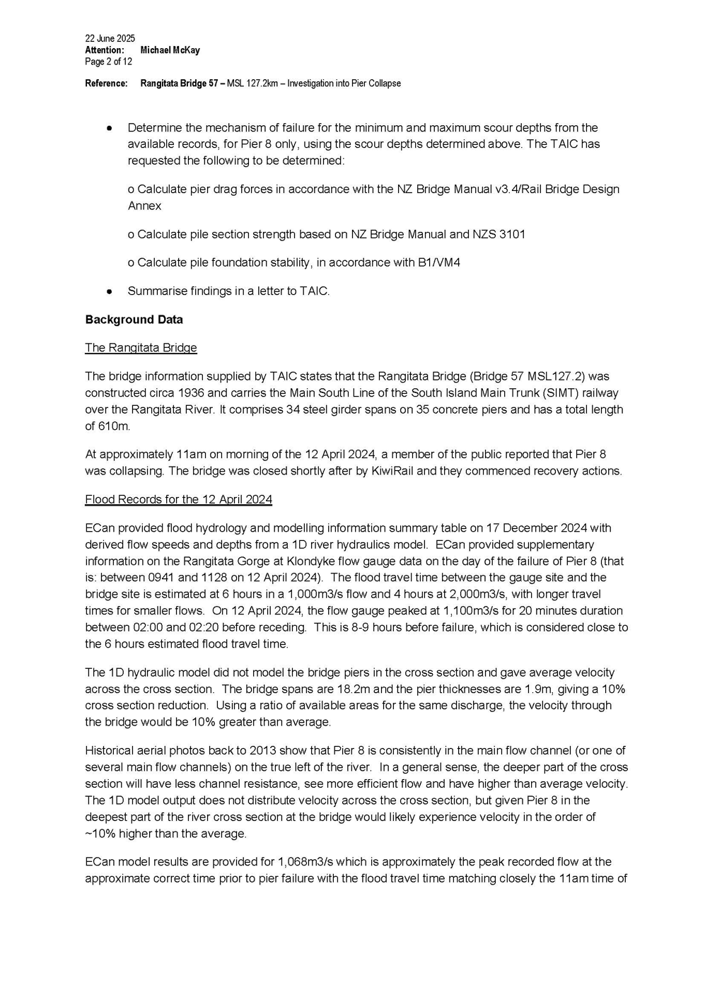 Stantec report on the structural analysis of pier stability