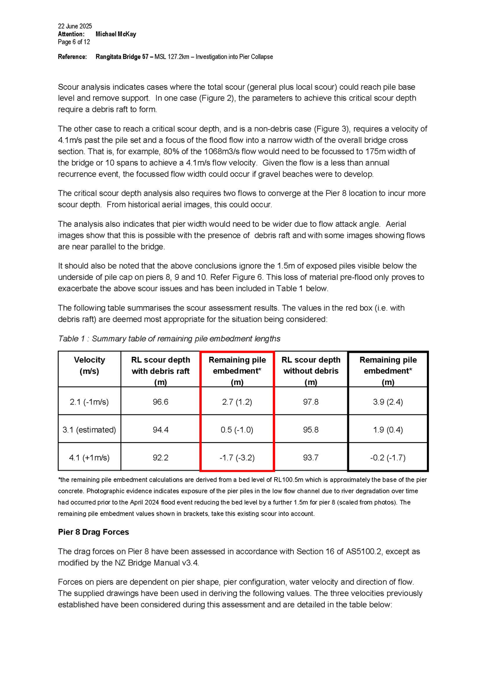 Stantec report on the structural analysis of pier stability