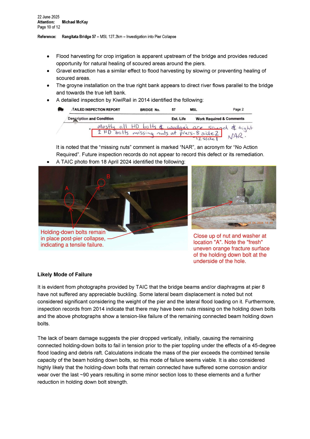 Stantec report on the structural analysis of pier stability