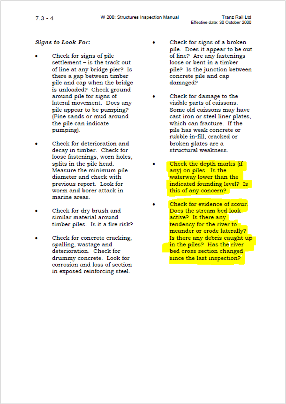 KiwiRail Structures Inspection Manual extracts