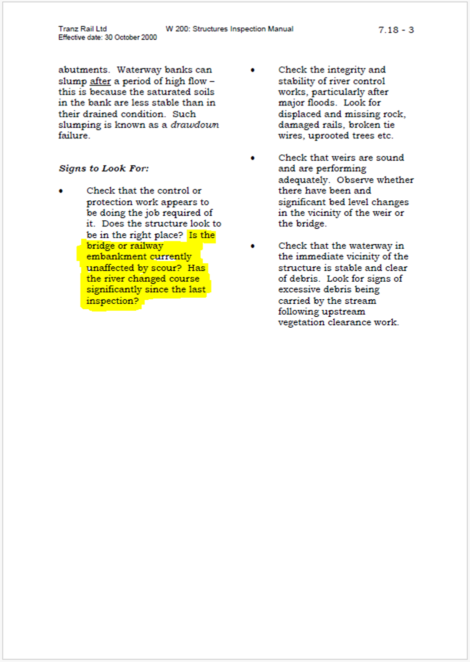 KiwiRail Structures Inspection Manual extracts