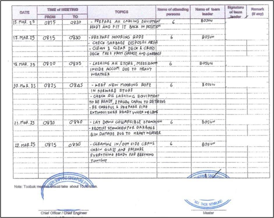 Toolbox meeting log