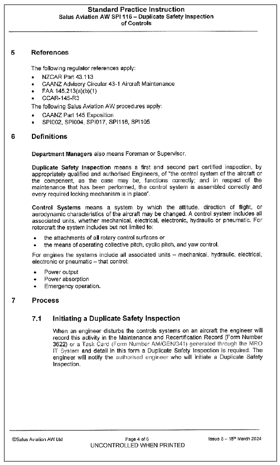 Standard Practice Instruction SPI116 – Duplicate Safety Inspection of Controls