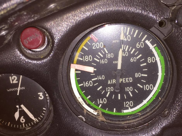 Airspeed indicator and stall warning light (upper left)