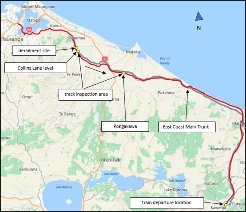 Map of the ECMT between Tauranga and Kawerau