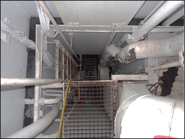 Figure 5: Access to bow thruster room, viewed from top of ladder looking down