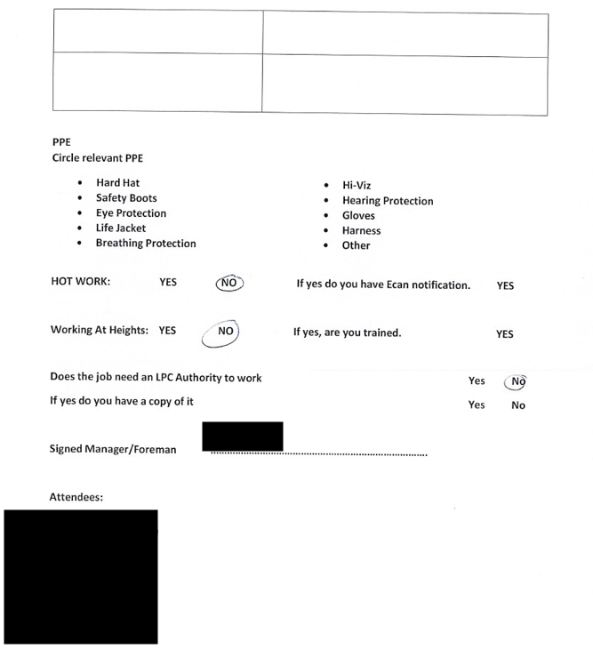 DGI Morgan Toolbox/JSA for work done in the bow thruster room