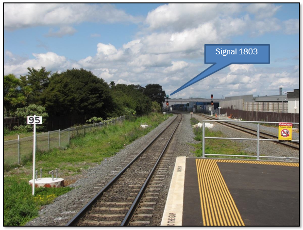 Signal 1803 as it was seen from Puhinui Station at the time of the incident