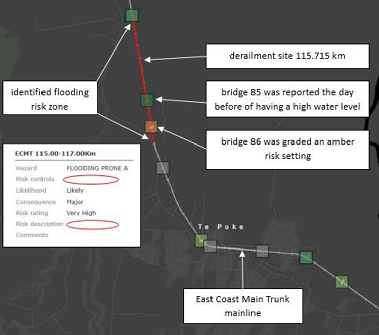 The rail resilience map at the accident site