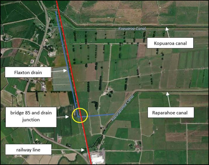 Locations of drains and rail infrastructure