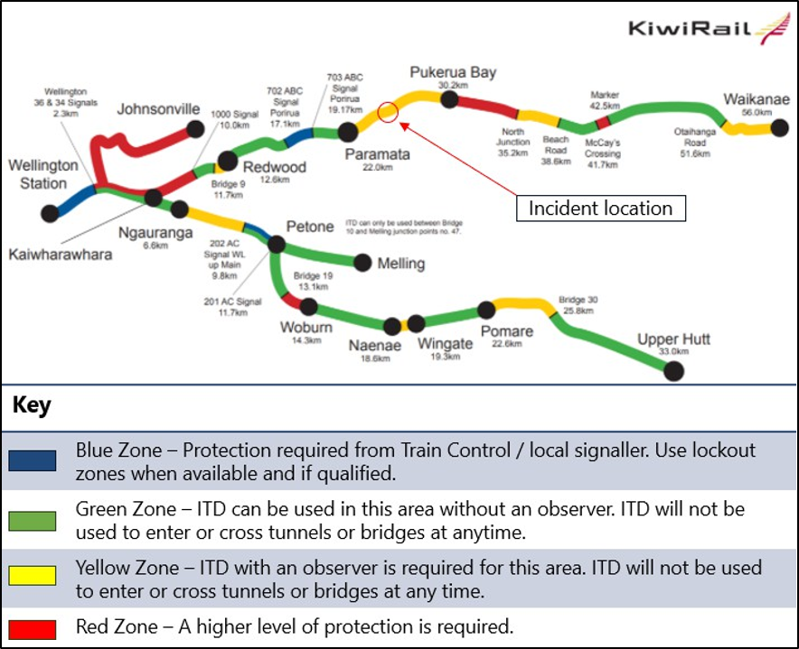 Figure 15: Wellington ITD guidance map (Credit KiwiRail, annotated by TAIC)