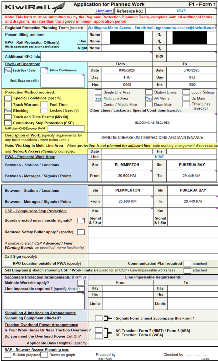 Planning application for work F1 Form